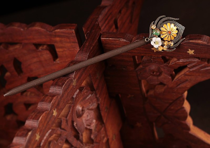 清新自然古風(fēng)發(fā)簪，明亮花朵簪子頭飾