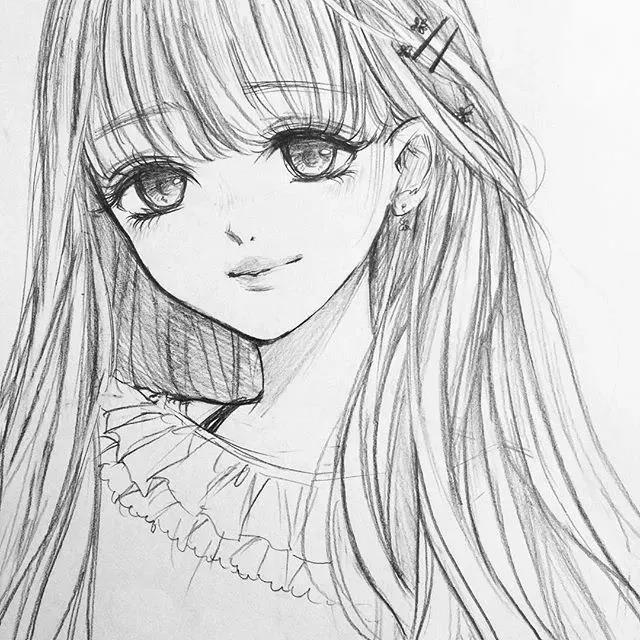 靈動的卡通動漫人物：黑白鉛筆手繪插畫