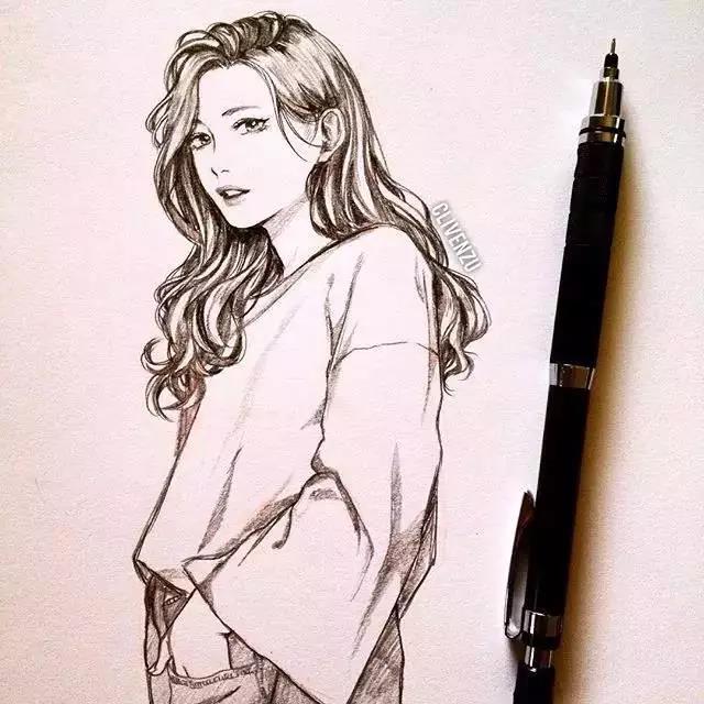 手繪鉛筆人物插畫(huà)，超級(jí)美吧！