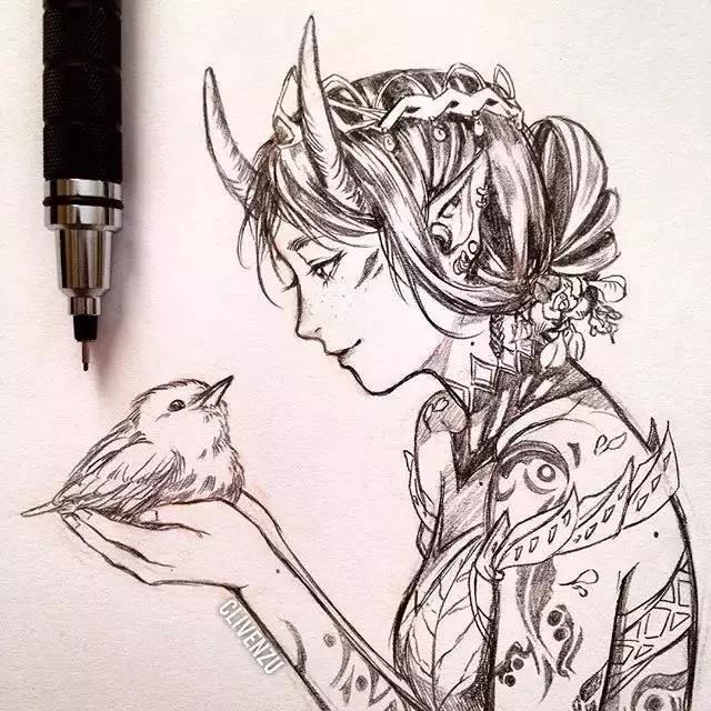 手繪鉛筆人物插畫(huà)，超級(jí)美吧！