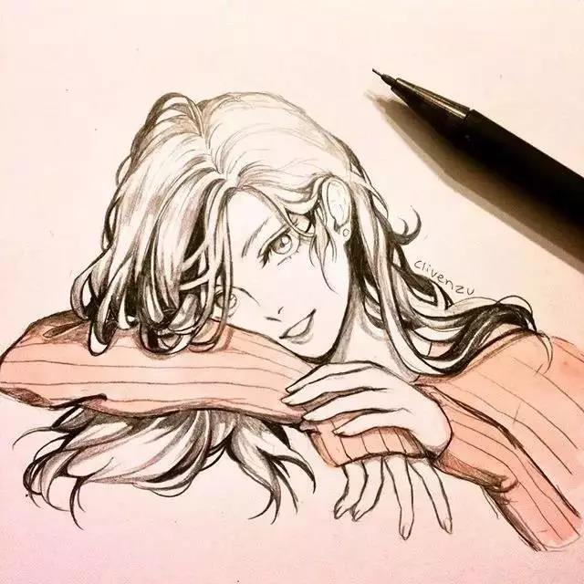 手繪鉛筆人物插畫(huà)，超級(jí)美吧！