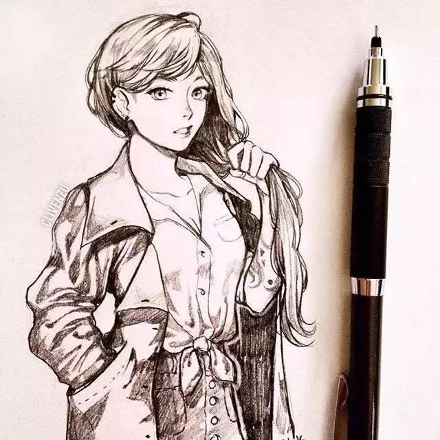 手繪鉛筆人物插畫(huà)，超級(jí)美吧！