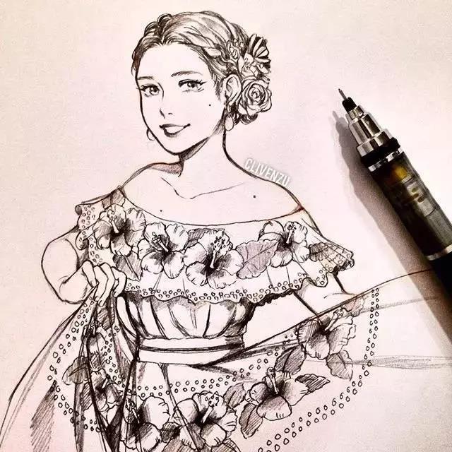 手繪鉛筆人物插畫，超級美吧！