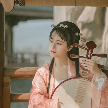 文藝粉紗裙帶傘女生頭像，唯美古風(fēng)真人頭像