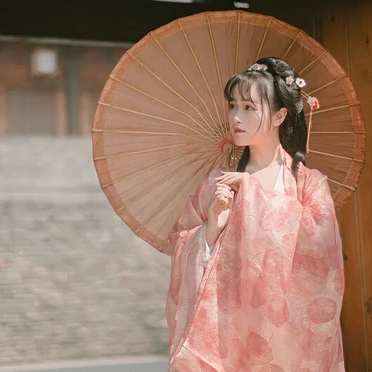 文藝粉紗裙帶傘女生頭像，唯美古風(fēng)真人頭像