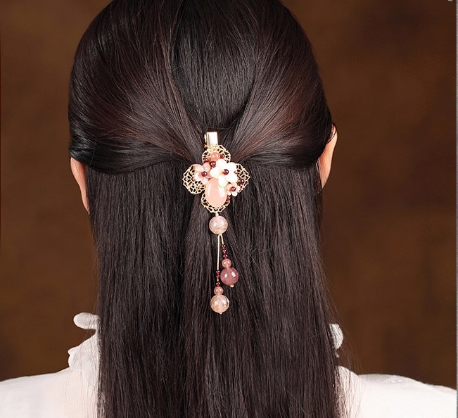 繁花開粉發(fā)夾，精致少女心頭飾