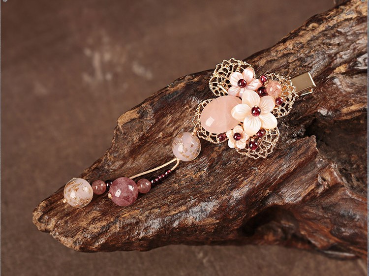 繁花開粉發(fā)夾，精致少女心頭飾