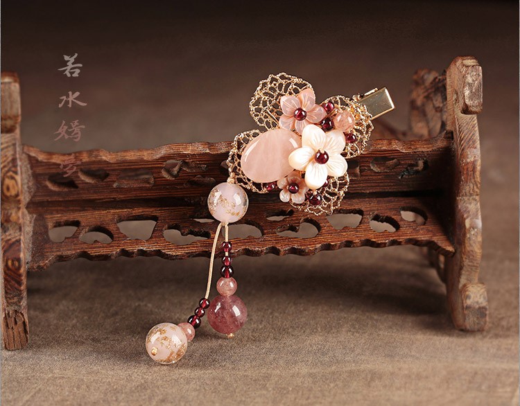 繁花開粉發(fā)夾，精致少女心頭飾