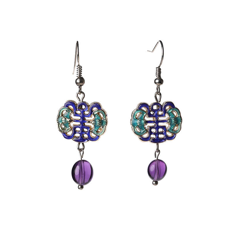 古典景泰藍耳環(huán)，紫水晶吊墜耳環(huán)首飾