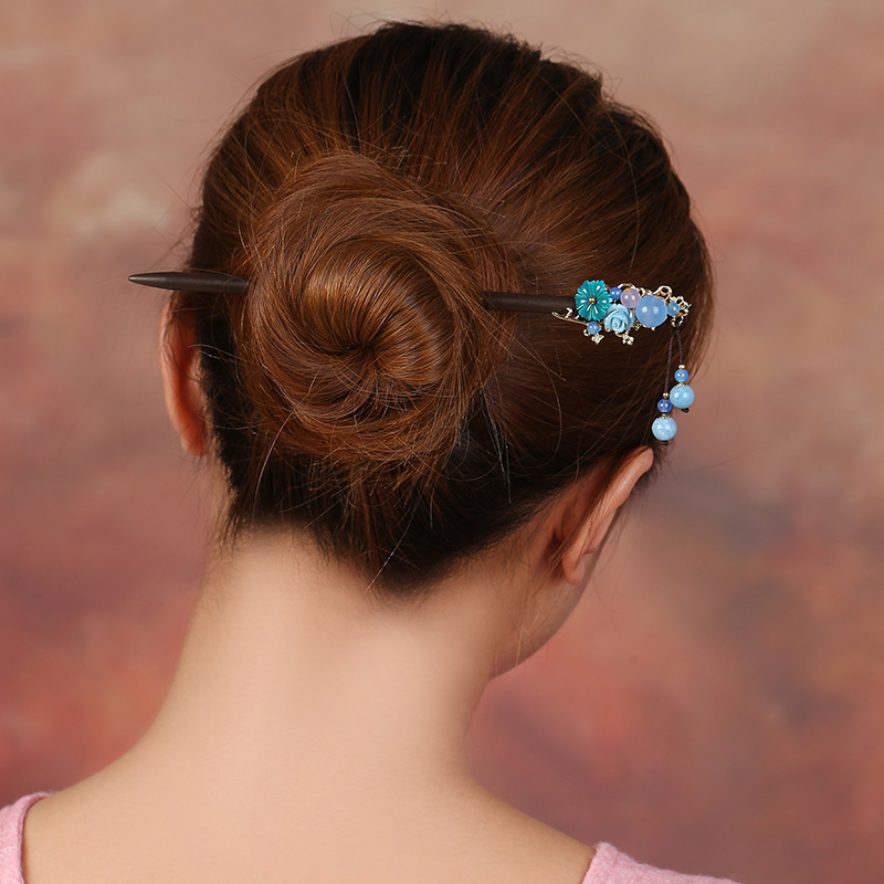 婉繡藍(lán)馨發(fā)簪，精致古典藍(lán)色頭飾