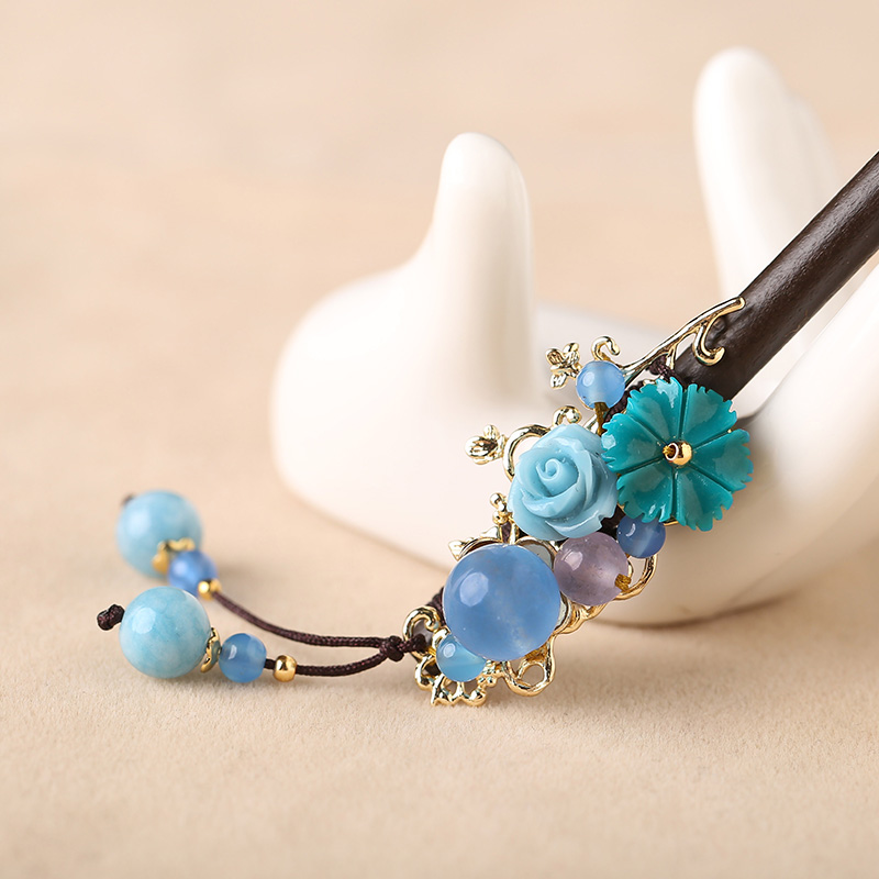 婉繡藍(lán)馨發(fā)簪，精致古典藍(lán)色頭飾