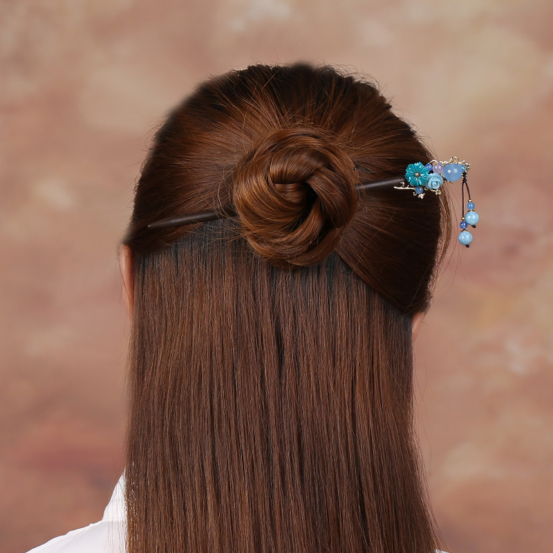 婉繡藍(lán)馨發(fā)簪，精致古典藍(lán)色頭飾