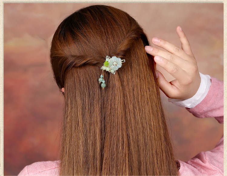 淡綠小花發(fā)夾，小清新古風(fēng)頭飾