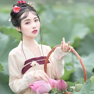 提籃采蓮女生頭像，唯美古風(fēng)真人頭像