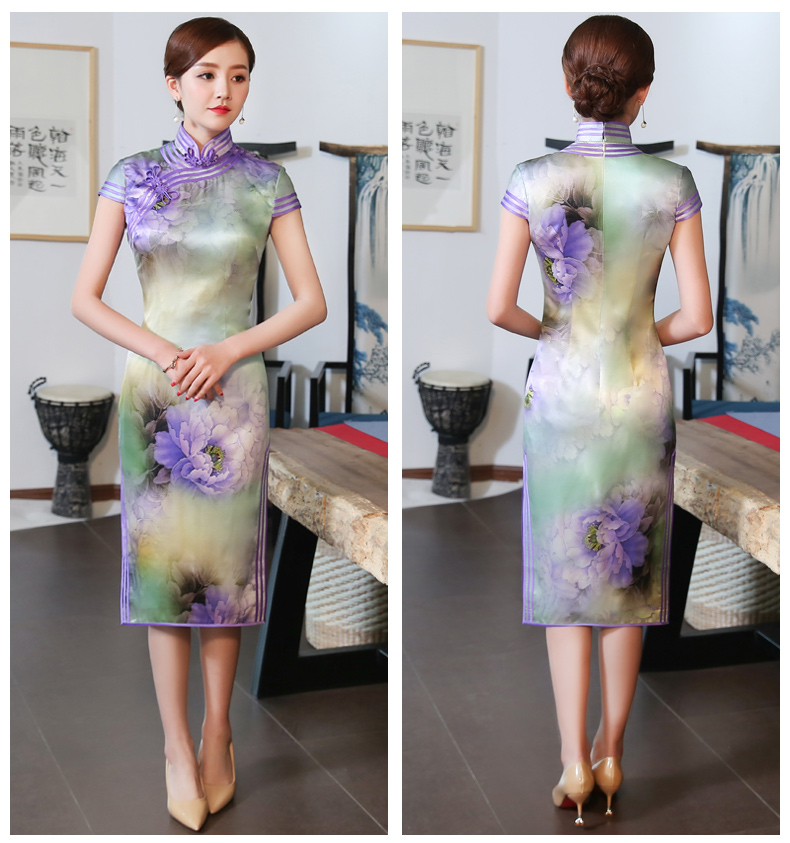 高貴紫清旗袍，唯美嬌艷旗袍裙