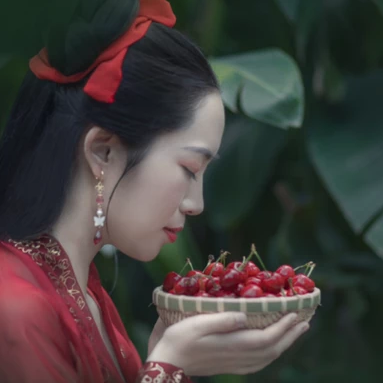 櫻桃紅衣古風頭像，嬌艷美人!