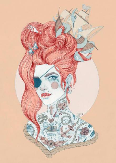 9款風(fēng)格囧異插畫，一組意境嬌艷女性圖片!