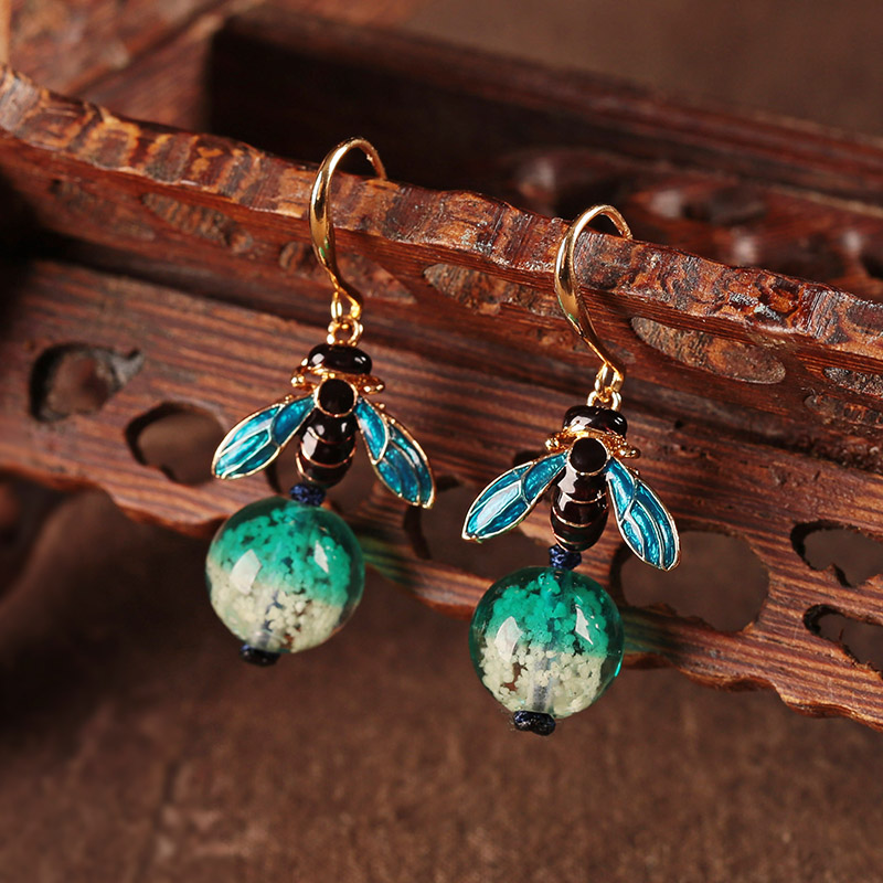 夜鳴古風(fēng)耳環(huán)，夜光琉璃首飾