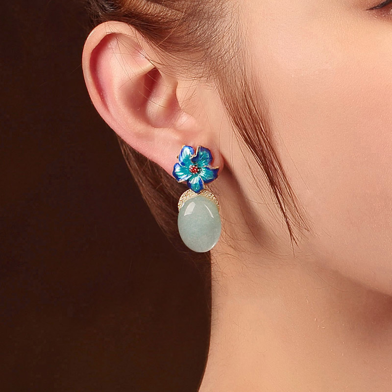 清水藍香古風耳環(huán)，幽藍意境耳釘首飾