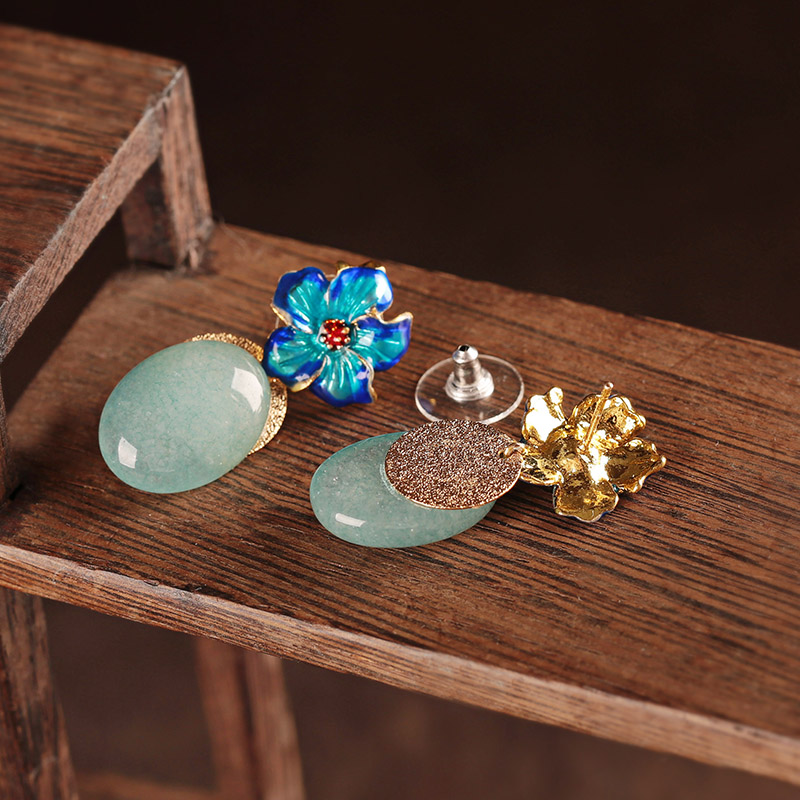 清水藍香古風耳環(huán)，幽藍意境耳釘首飾