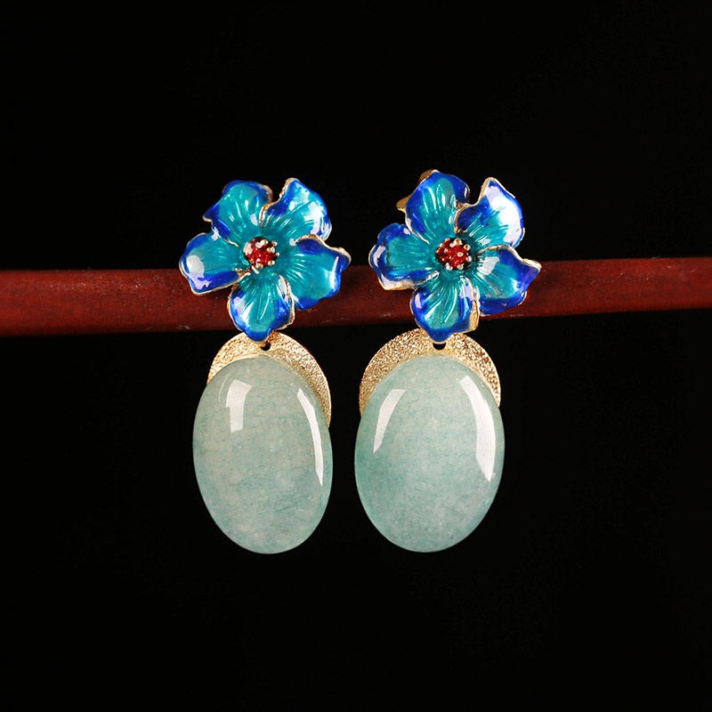 清水藍香古風耳環(huán)，幽藍意境耳釘首飾