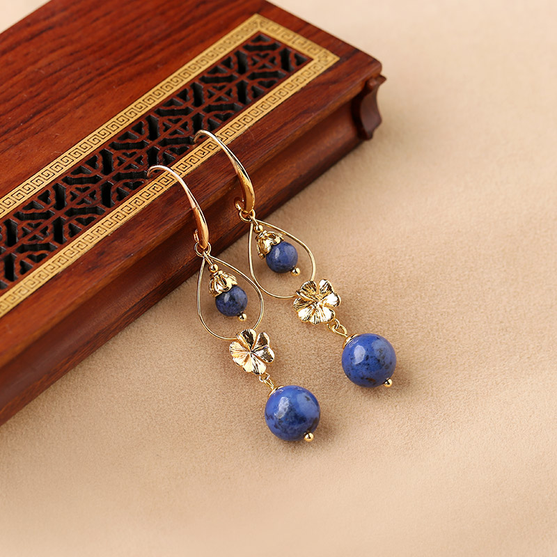 民族風(fēng)森系耳環(huán)，水墨藍(lán)紋石首飾