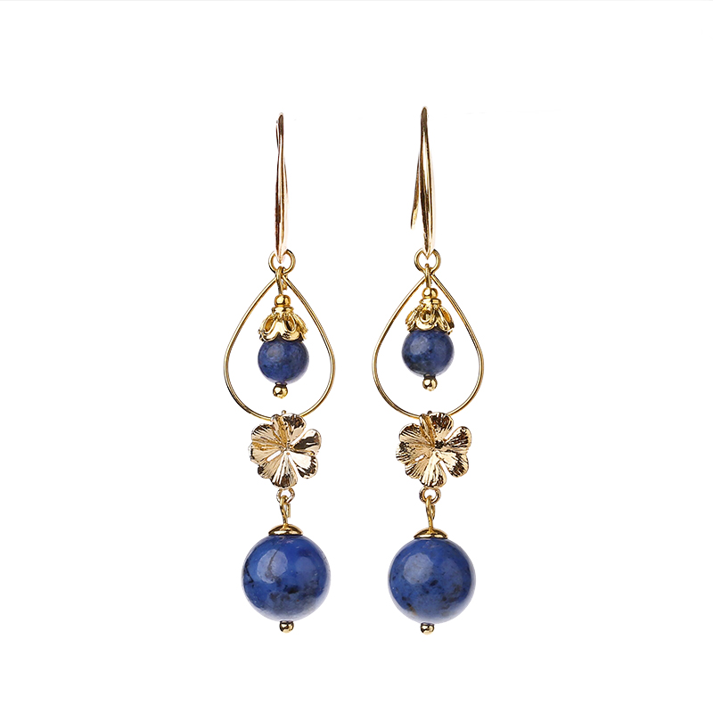 民族風(fēng)森系耳環(huán)，水墨藍(lán)紋石首飾