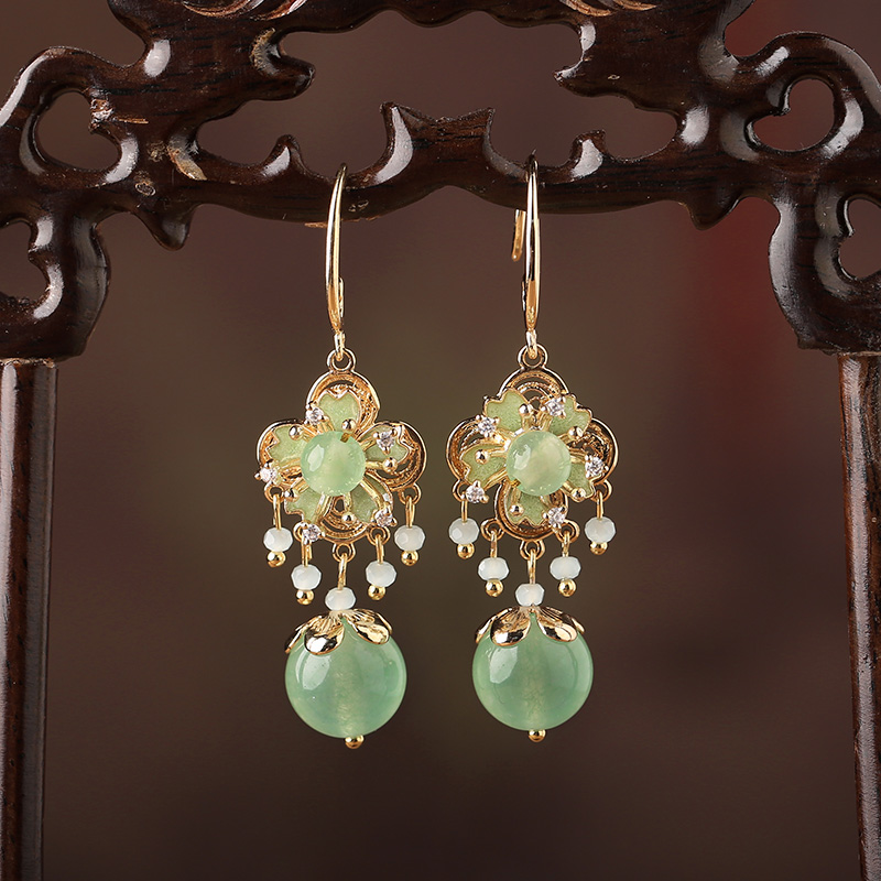 綠色森系花朵耳飾，小清新氣質(zhì)耳環(huán)