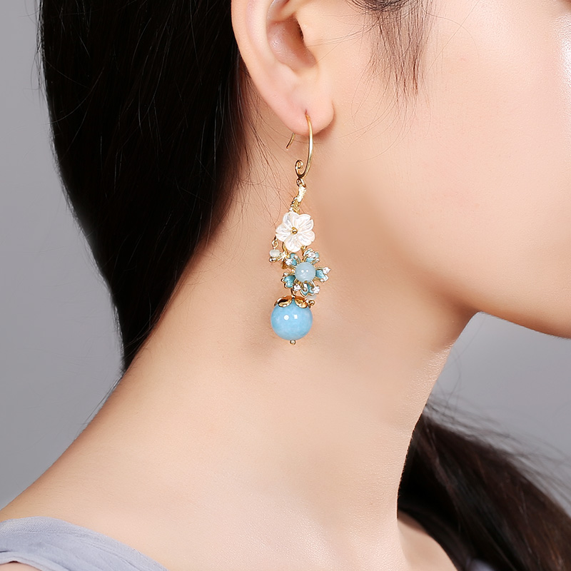 淡藍(lán)海風(fēng)系花朵耳飾，清涼清新氣質(zhì)耳環(huán)