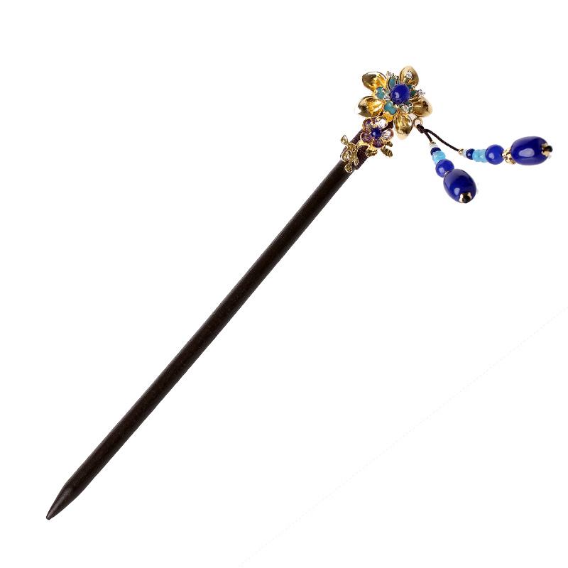 中式手工木簪子，藍(lán)色發(fā)簪頭飾