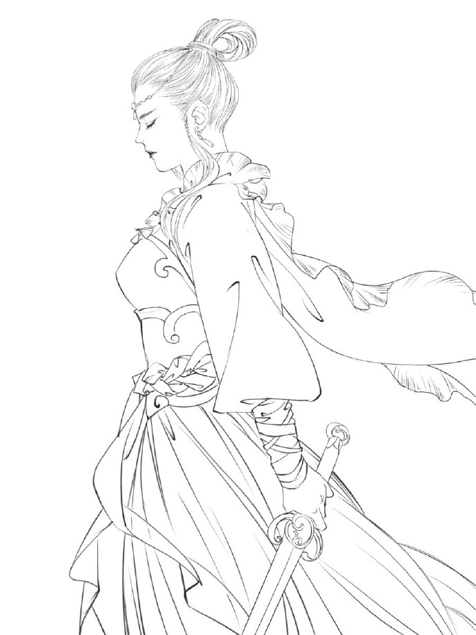 30款古風人物線稿圖，古風線稿臨摹圖