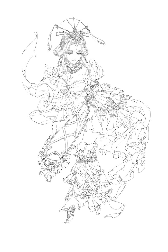 30款古風人物線稿圖，古風線稿臨摹圖