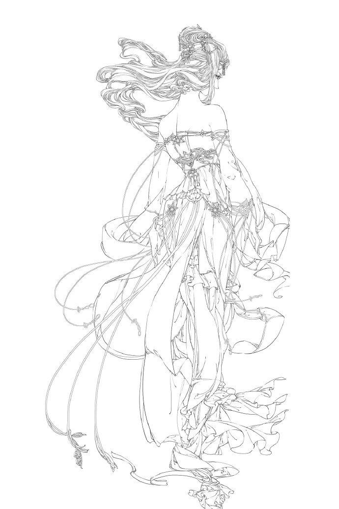 30款古風人物線稿圖，古風線稿臨摹圖