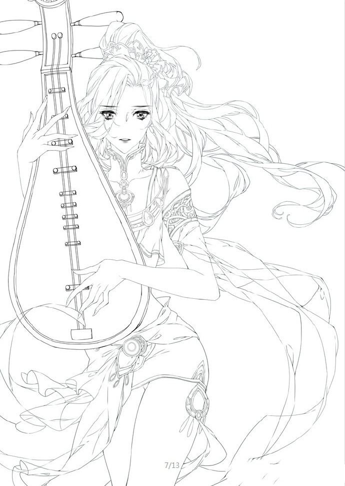 30款古風人物線稿圖，古風線稿臨摹圖