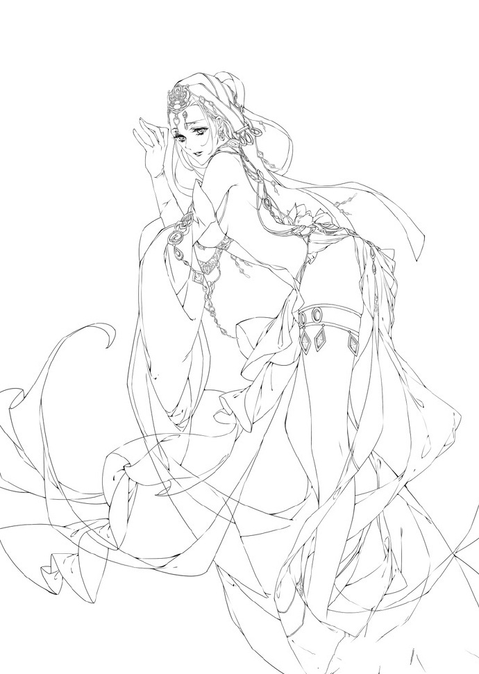 30款古風人物線稿圖，古風線稿臨摹圖