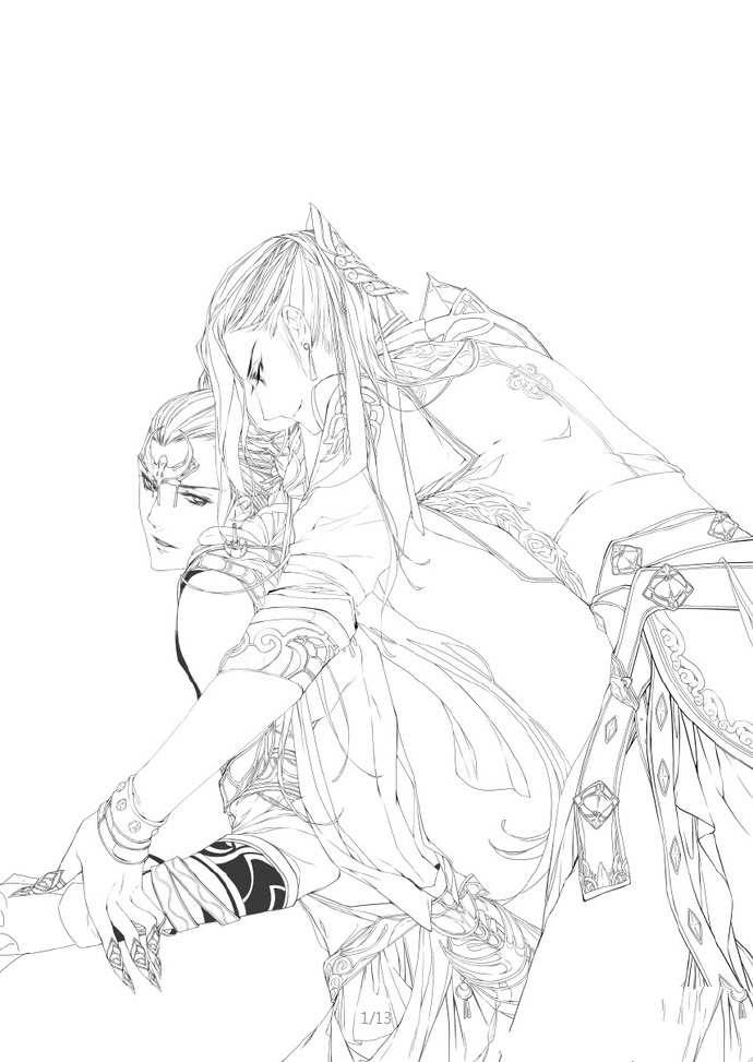 30款古風人物線稿圖，古風線稿臨摹圖