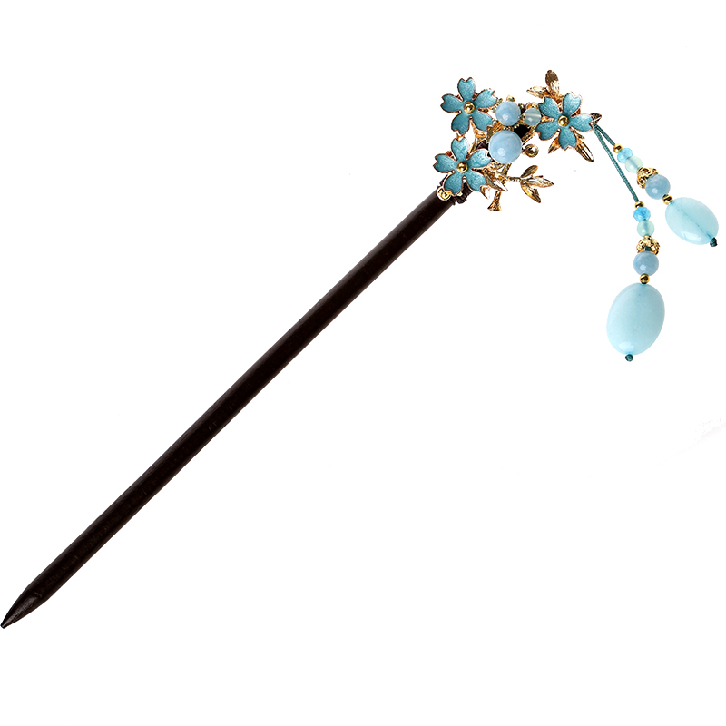 藍(lán)色小花發(fā)簪，清秀雅致的古風(fēng)頭飾