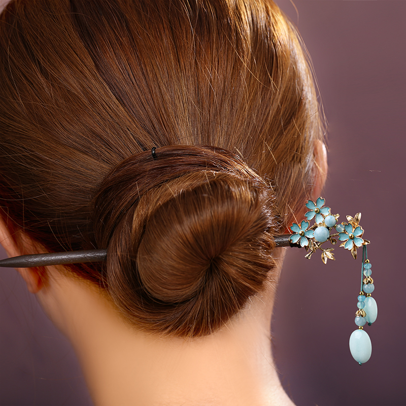 藍(lán)色小花發(fā)簪，清秀雅致的古風(fēng)頭飾