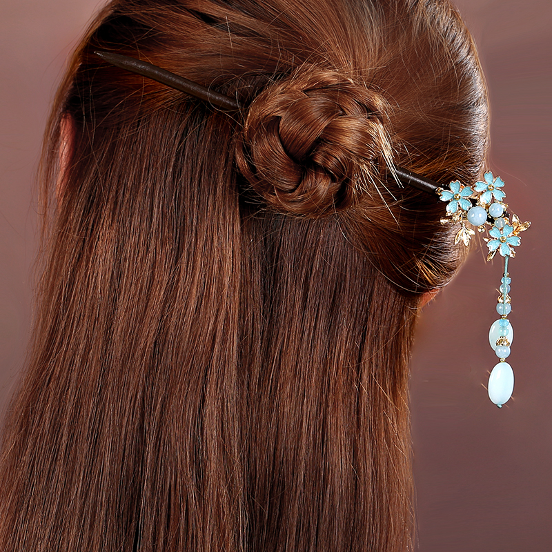 藍(lán)色小花發(fā)簪，清秀雅致的古風(fēng)頭飾