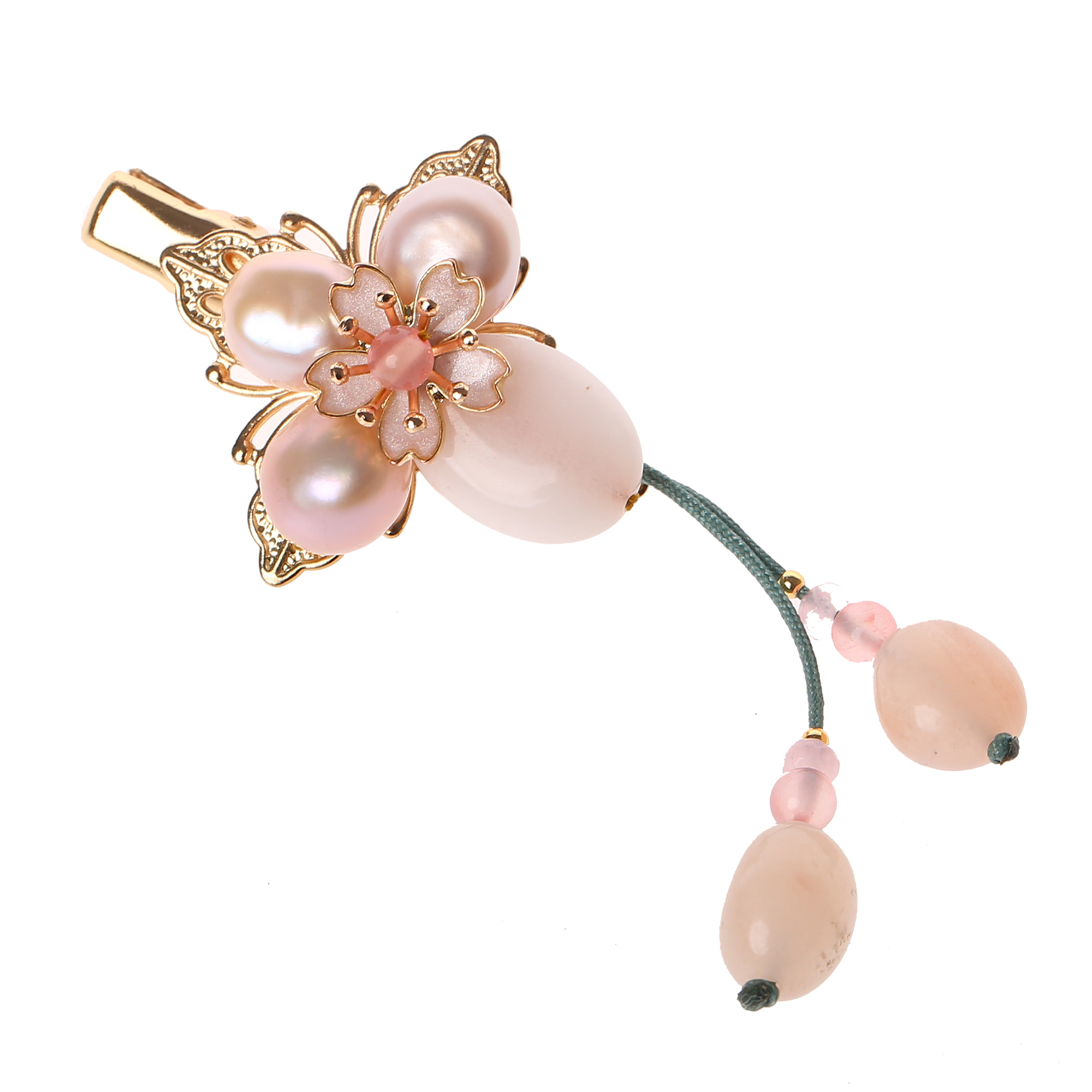 粉嫩珍珠發(fā)夾，淡雅精致的古風頭飾