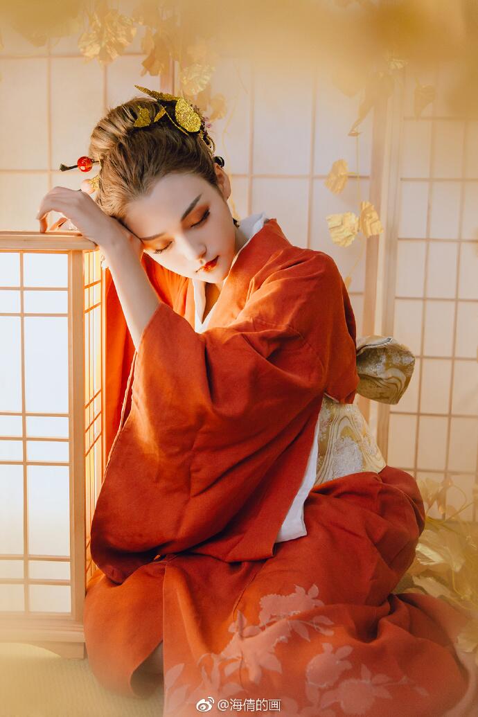 日式和服風(fēng)古裝攝影，好美麗的紅衣小姐姐