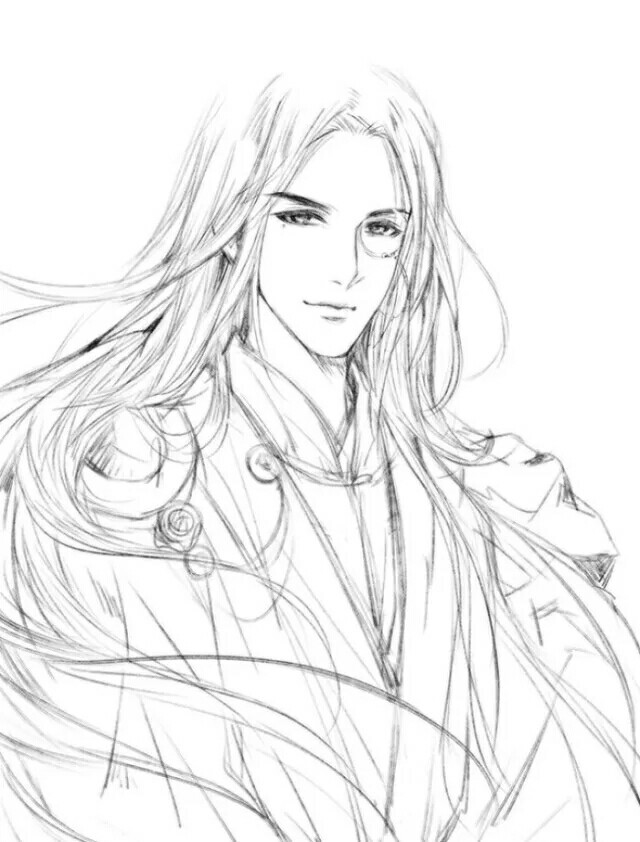 15張超帥古風美男線稿圖，古風人物線稿臨摹圖集