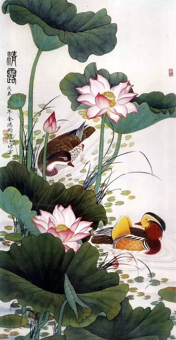 鴛鴦戲水圖集(18張)，好漂亮的國畫圖片