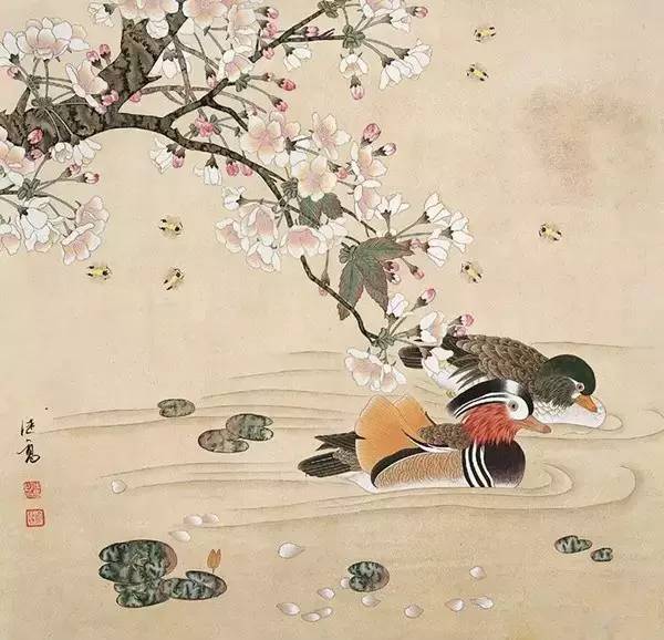 鴛鴦戲水圖集(18張)，好漂亮的國畫圖片