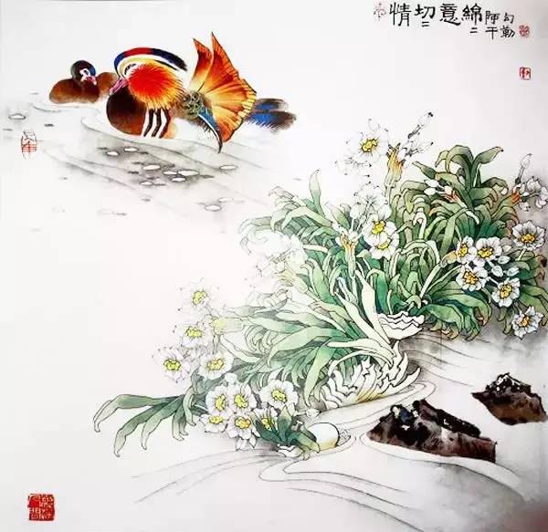 鴛鴦戲水圖集(18張)，好漂亮的國畫圖片