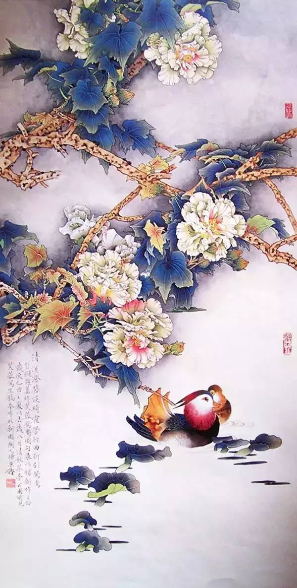 鴛鴦戲水圖集(18張)，好漂亮的國畫圖片