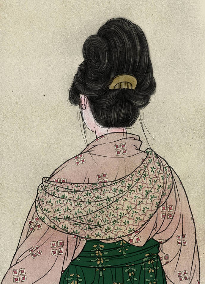 一組古風(fēng)人物背影插畫，古風(fēng)水彩玲瓏背影