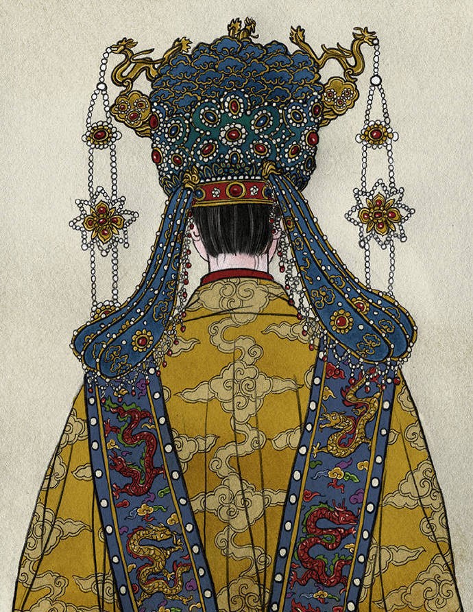 一組古風(fēng)人物背影插畫，古風(fēng)水彩玲瓏背影