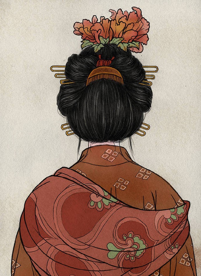 一組古風(fēng)人物背影插畫，古風(fēng)水彩玲瓏背影