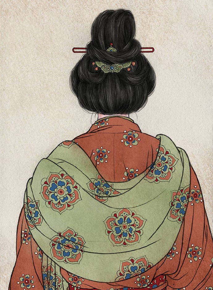 一組古風(fēng)人物背影插畫，古風(fēng)水彩玲瓏背影